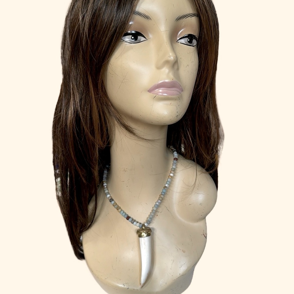 NWT HAND MADE HORN PASTEL BEADS LONG NECKLACE